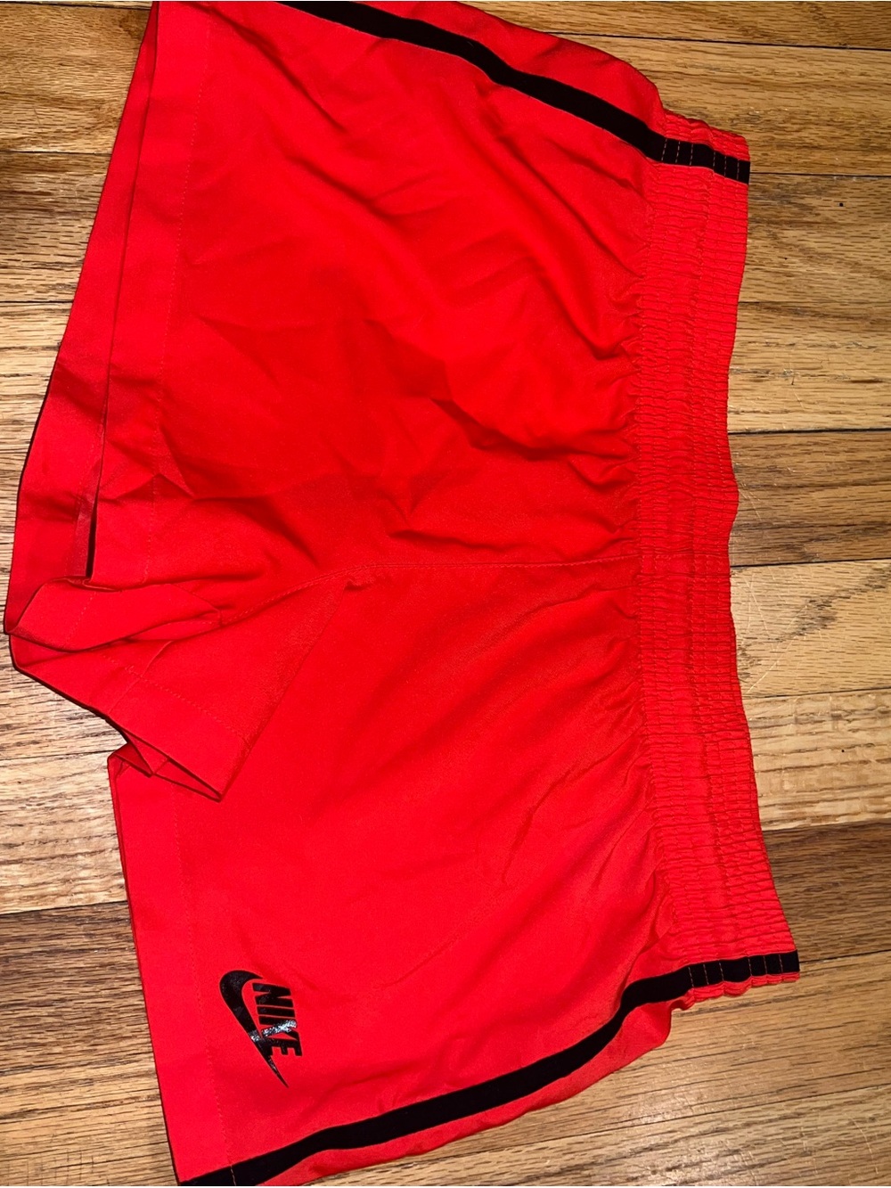 Nike Red Drawstring Athletic Shorts with White Logo